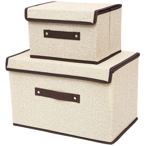 Storage Box with Fabric Lid, Collapsible Storage Crate for Shelf, Wardrobe, Clothes, Toy, Desk - Set of 3 - Beige (1/5)