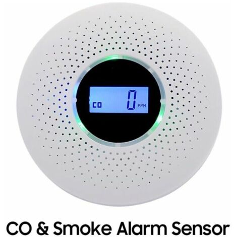 Carbon Monoxide and Smoke Alarm Sensor Compound Type Smoke & CO Detector PPM LCD Display Indicator Battery Powered Wireless Installation (White