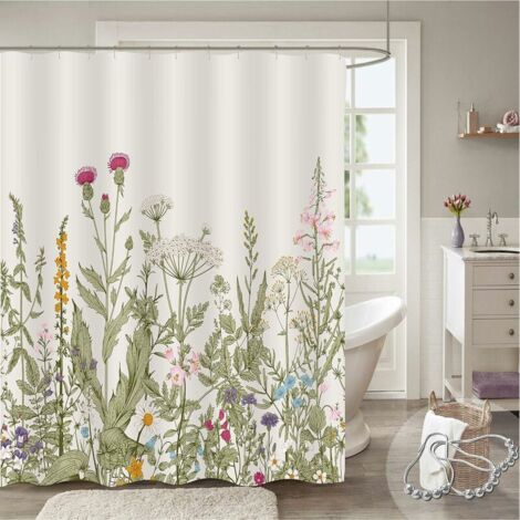 Extra Long Shower Curtain 72 x 72 Long, Vintage Floral Tall Shower Curtain Fabric, Colorful Spring Wildflower Grass Boho Plant Aesthetic Shabby Chic Decor Shower Curtain (1/5)
