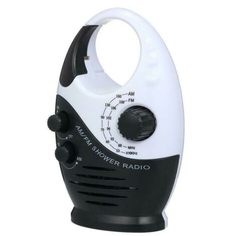 Waterproof Shower Radio Mini AM FM Adjustable Shower Radio with Top Handle, Suitable for Shower/Sleep/Garage etc, No Zero, Black/White (1/4)