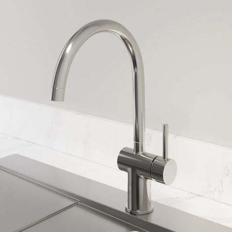 Modern Monobloc Kitchen Mixer Tap Single Lever Handle Curved Swivel Spout Chrome (1/5)