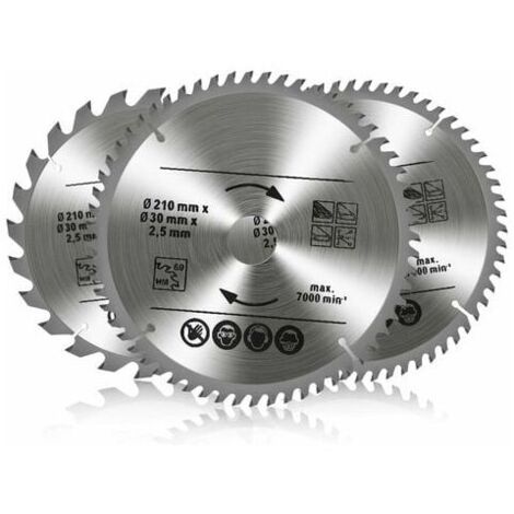 Pack Tungsten Carbide Circular Saw Blades, 24T 48T 60T TCT Sah for Wood Metal and Aluminum (210 x 30 mm) WHWY (1/5)