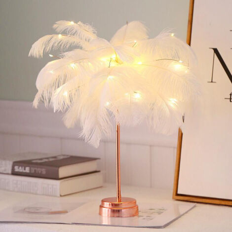 Led remote control feather table lamp battery power creative warm light is girl heart bedside lamp lampshade lamp (1/5)