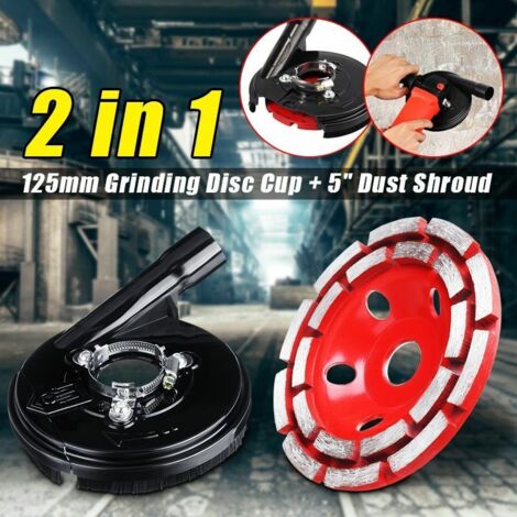 125mm Double Row Diamond Grinding Segment Cutting Wheel Disc + 5inch Dust Shield Set for Millstone Angle Grinder Brick Cut Tool WASHED (1/5)