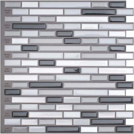 Self Adhesive Tiles Self Adhesive Cement Tile Wall Sticker Self Adhesive Backsplash Adhesive Border Waterproof Bathroom (Mosaic Black-Grey-White Small) (1/4)