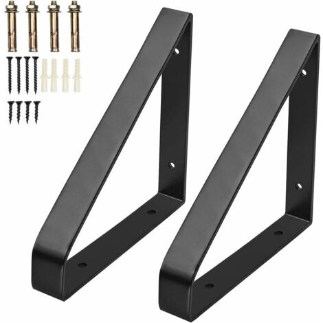 2Pcs Heavy Duty Metal Triangle Fixing Bracket, Wall Bracket Triangle Wall Shelf Brackets, Metal Right Angle Brackets for Hanging Furniture Industrial Connector with Screws (Black) (1/5)