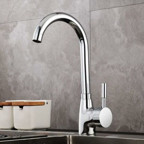 Single Handle Kitchen Faucet, with 360° Rotatable Kitchen Mixer Tap and Adjustable Hot and Cold Faucet, Suitable for Kitchen Sink with Starlight Chrome Plating and Durable Copper Body Design. (1/5)