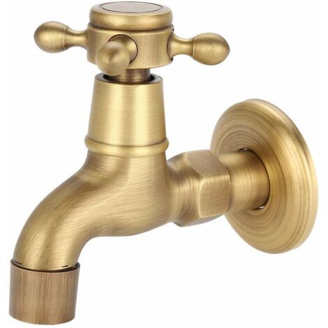 Water Faucet, Vintage Solid Brass Wall Mounted Single Cold Water Tap for Kitchen, Bathroom, Sink, Swimming Pool, etc.(Short) (1/5)