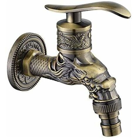Antique Brass Faucet, Antique Bibcock, Antique Copper Carved Dragon Faucet for Home, Kitchen, Bathroom, Outdoor Garden (1/5)