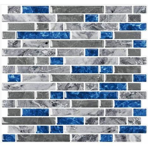 Blue Self Adhesive Tiles, Adhesive Vinyl Kitchen Backsplash, Bathroom Wall Tile Sticker, Mosaic Effect (1/5)