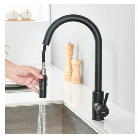Kitchen Faucet with Pull-Out Spray Matte Black 360° Rotatable Stainless Steel Sink Kitchen Mixer Tap 2 Functions Kitchen Mixer Tap (1/5)