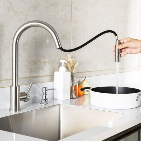 Kitchen faucet with 2 jet shower Kitchen faucet with pull-out shower 360° rotating sink faucet Kitchen mixer tap Cold and hot water (1/4)