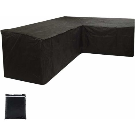 L-Shaped Garden Furniture Cover Windproof Waterproof Cover with Storage Bag for Outdoor Garden Patio (Black, 270x270x90cm) (1/5)