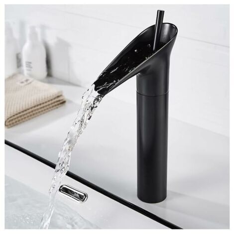 Black Bathroom Faucet, Waterfall Bathroom Faucet Retro Black Single Lever Basin Mixer Tap Bathroom Mixer Tap, Brass Countertop High Basin Hand Wash Basin Faucet Basin Faucet