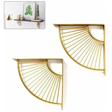 Floating Metal Gold Fan-Shaped Triangle Shelf Bracket,Set of 2 Hanging Shelving Wall Corner Bracket (20cm/7.9in) (1/5)