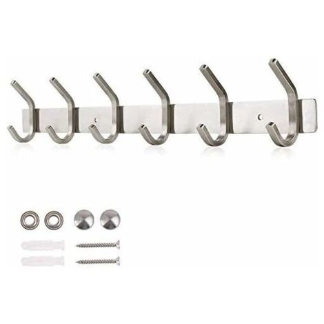 Dripex Stainless Steel Coat Hook Coat Hook Brushed Look Double Hook Max Load 30kg Hooks (Silver, 6 Hooks) (1/5)