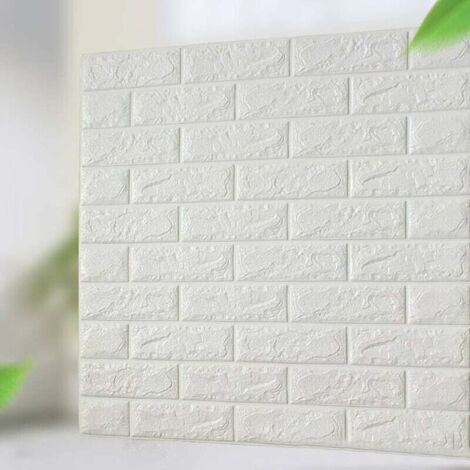 10pcs 3D Tiles Brick Wall Sticker Waterproof Foam Self Adhesive Wallpaper, 3D Brick Wall Stickers, Removable Polyethylene Foam Self Adhesive Wallpaper (White) (1/5)