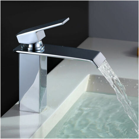 Brass Basin Waterfall Bathroom Faucet Square Shape Chrome Bathroom Mixer Tap (1/5)