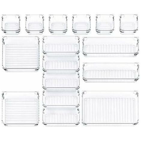 16 Pieces Drawer Organisers, Desk Organizer, Plastic Drawer Dividers for Kitchens Offices Bedrooms (Clear) (1/5)