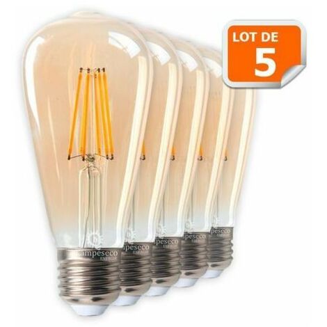 MAGIC Set of 5 Vintage Style Teardrop LED Light Bulbs ST64 Golden 8 Watts Very Warm White E27 Base (1/3)