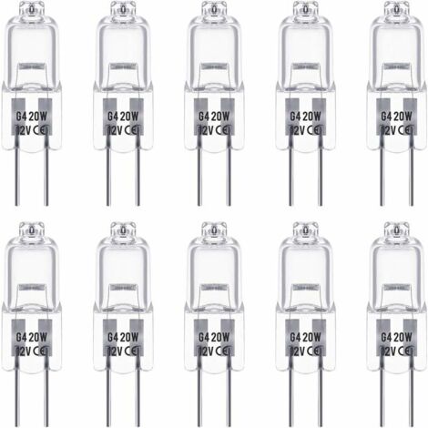 G4 Halogen Light Bulbs, 12V 20W Halogen Pin Base Lamp, Warm White 2800K, 350LM, Dimmable, G4 Low Voltage Halogen Lamp, Clear Capsule Lamp, Pack of 10 (1/5)