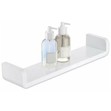 White Plastic Wall Mounted Bathroom Shelves Floating U Shape Wall Shelves with Suction Cup Shower Accessories(Middle) (1/5)