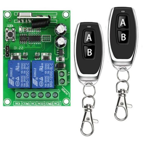 433Mhz RF Wireless Remote Switch, 2-Channel AC 110V/220V/230V/240V Relay Receiver with 2 Remote Controls, Remote Control and Wall Transmitter for Motor Drives (1/3)