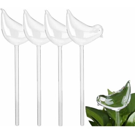 Set of 4 Hand Blown Bird Shaped Self Watering Globes Made of Durable Clear Glass(25X11cm)