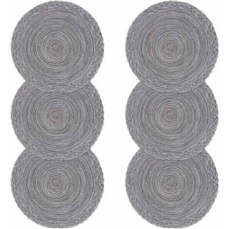 Set of 6 gray round placemats woven cotton placemats heat resistant washable placemats christmas placemats decoration for dining room, kitchen, wedding-38x38cm (1/5)