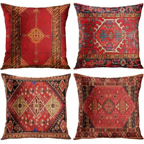 4 piece set vintage red floral turkish persian rug linen cushion cover home throw pillow cushion pillow cover geometric persian kilim home decor 4 piece set oriental ikat pillow cover decor 18 x 18 in (1/5)