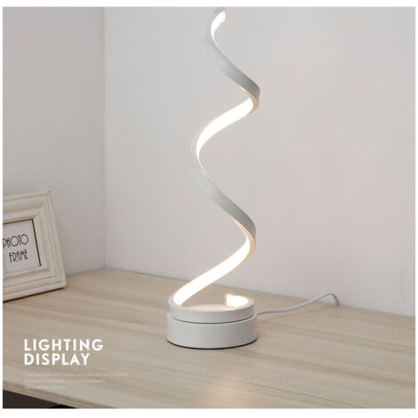 LED Spiral Bedside Lamp 19W Warm White Eye Protection Brightness, LED Table Lamp/Decorative Lighting for Bedroom Living Room (White)