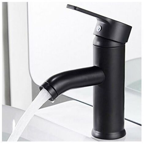 Matte Black Faucet Copper Bathroom Sink Mixer Tap Matte Hot Cold Water Basin Sleek faucets and retro design Single hole lever faucet Durable basin (1/4)