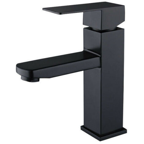 Black single-lever sink mixer in stainless steel hot and cold water with hoses included black sink tap black bathroom mixer (1/5)