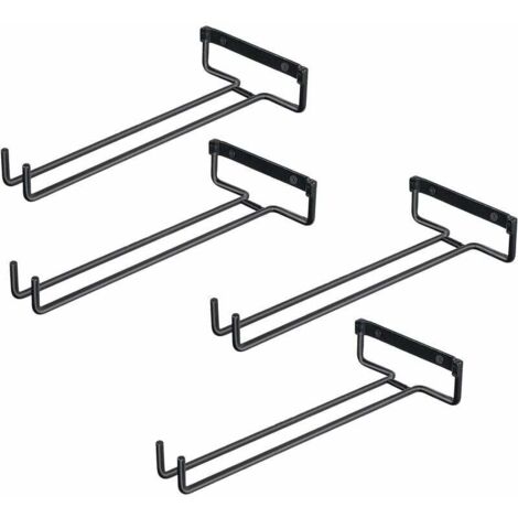 4 Glass Shelf Hangers, Iron Glass Holder, Holds 4 Glasses, Wall Mounted Wine Glass Display Stand, Inverted Glass Holder for Wine Cabinets, Bars, Kitchens (Black) (1/5)