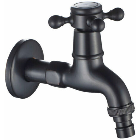 Washing Machine Faucet with G1/2 Sink Spout - Antique Cross Handle Mop Tap for Garden Sink(Black) (1/4)