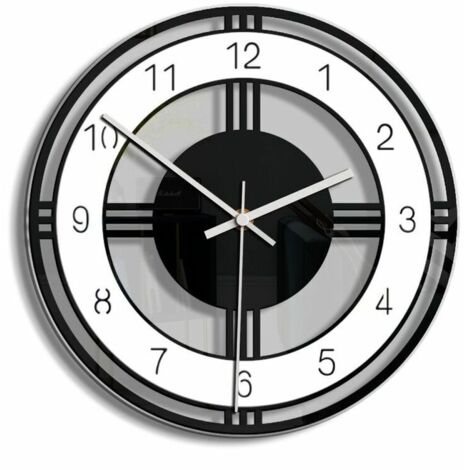 Wall clock home decoration black and white circle creative wall circle bedroom transparent vintage clock - black (1/4)