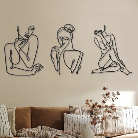 Minimalist Wall Decor Abstract Metal Wall Art Modern Woman Line Wall Art Female Body Wall Sculptures Metal Line Art Hanging (Black, Modern) (1/5)
