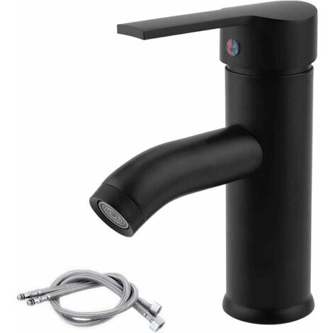 Black Basin Faucet, Hot Cold Water Faucet, Stainless Steel Bathroom Mixer Tap, for Bathroom Sink or Sink, Hand Wash Sink, Hot and Cold Adjustable (1/5)