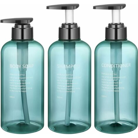 3 Pieces Empty Pump Bottle, 500ML/16.9oz Refillable Pump Bottle, Empty Shampoo Bottle for Shower Gel Conditioner Lotion (Blue) (1/5)