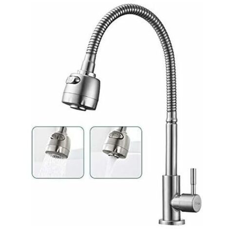360° Rotating Spring Hose Kitchen Sink Mixer Tap Dual Function Water Outlet Single Cold Water Tap Brushed Stainless Steel (1/5)