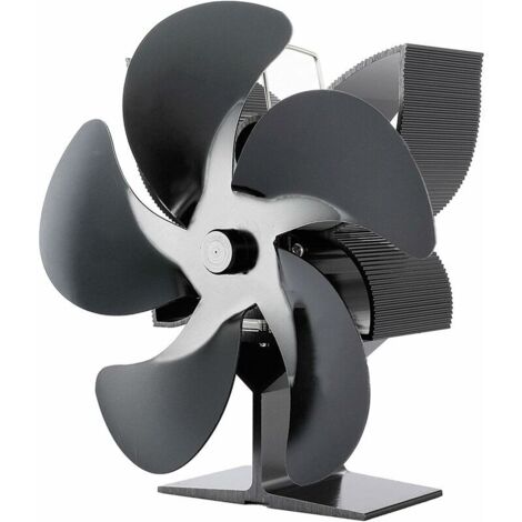 Wood Stove Fan, Chimney with 5 Blades, Aluminum Alloy Fan for Wood Stove, Workshop Stove, No Electricity, Winter Chimney Parts (Black) (1/5)