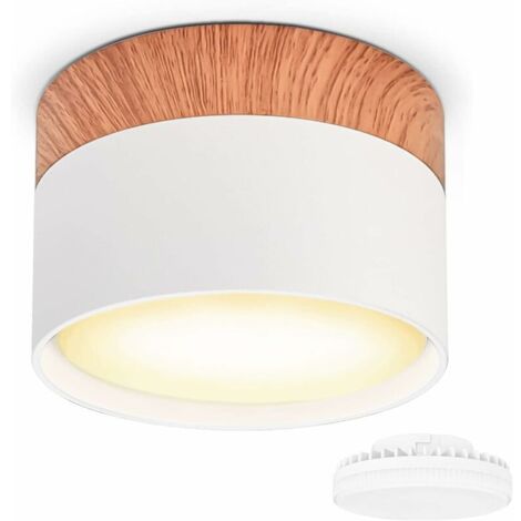 LED Surface Spotlight Ø84x60mm White Ceiling Light Surface Mount Included 7W Replaceable GX53 Bulb 3000K Warm White 550LM Wood Grain (1/5)