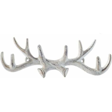 Vintage Cast Iron Deer Antler Wall Hooks, Antique Finish, Metal Hanger Holder with Hooks, Personalized Coat Rack, Wall Decor, White (1/5)