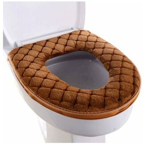 Toilet Padding Plush Wash Pad Universal Zippered Toilet Seat Cushion (Brown) (1/5)