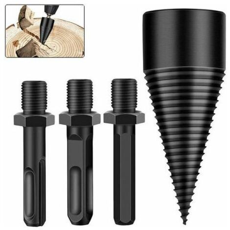 Log Splitters,42mm Wood Splitter Drill Bit, Tapered Wood Splitter for Wood Drill and Wood Milling Cutter, Durable Splitting Screw Cone Wood Chipper Tool with 3 Handles (1/5)