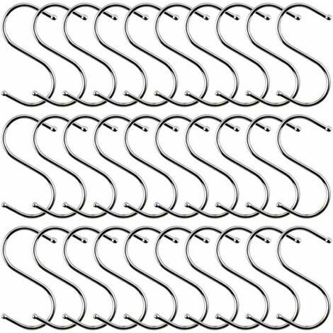 30 Pieces S-Shaped Coat Hooks, 7cm Stainless Steel Kitchen Hooks S-Shaped Coat Hooks Rustproof Metal Coat Hooks Metal Hooks for Kitchen, Bathroom, Bedroom and Office, Silver (1/5)