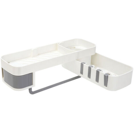 Corner Shower Shelf Self Adhesive Shower Caddy No Drill Bathroom Shelf 180°Rotatable Shower Corner Shelf with Hook Hangers for Shower Storage Shampoo Holder Kitchen Organizer (White+Grey) (1/5)