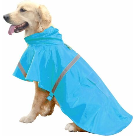 Large Dog Raincoats with Reflective Stripe Hood, Dog Rain Poncho Jacket - Dark Blue, L (1/5)