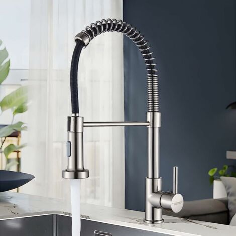 Kitchen Tap with Pull Down Lead-Free Spring Kitchen Sink Mixer tap Solid Brass Single Handle Single Hole 360° Swivel Sprayer Mixer Tap Cold and hot Fittings (1/5)