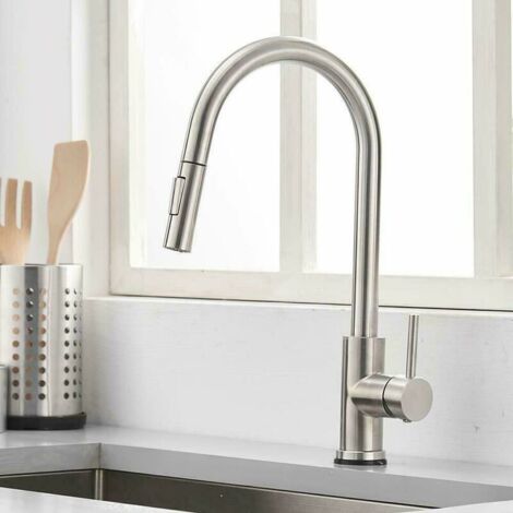 Kitchen Taps, Kitchen Taps Mixer with High Arc Spout Swivels 360° Single Handle Two Spray Function, Pull Down 24in Flexible Hose, Brushed Nickel (1/5)